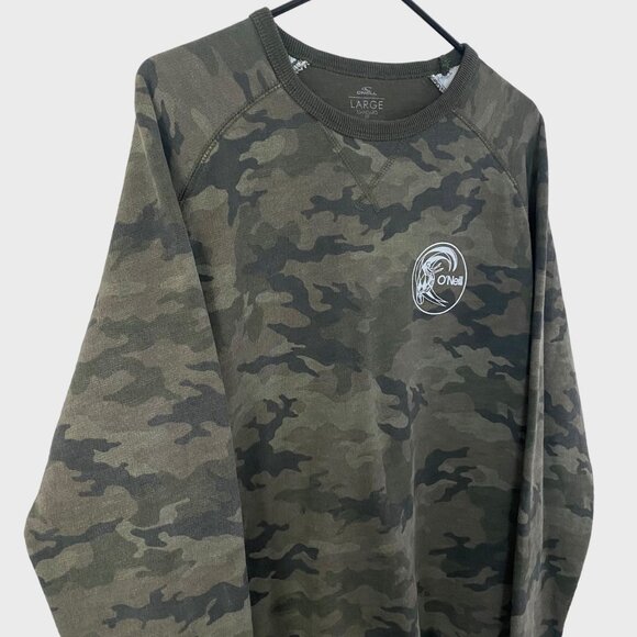 O'Neill Camo Crewneck Sweatshirt Green Men's Large Long-Sleeve Pullover Surfer - Picture 4 of 12
